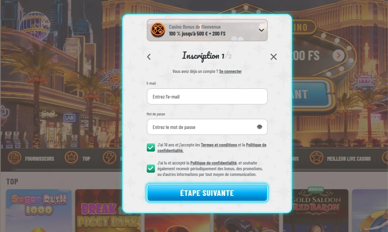 Inscription et connexion dans un casino en ligne